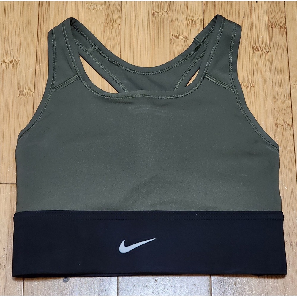 Nike Womens XS Olive Green Swoosh Medium Support Padded Sports Bra BV3636-325